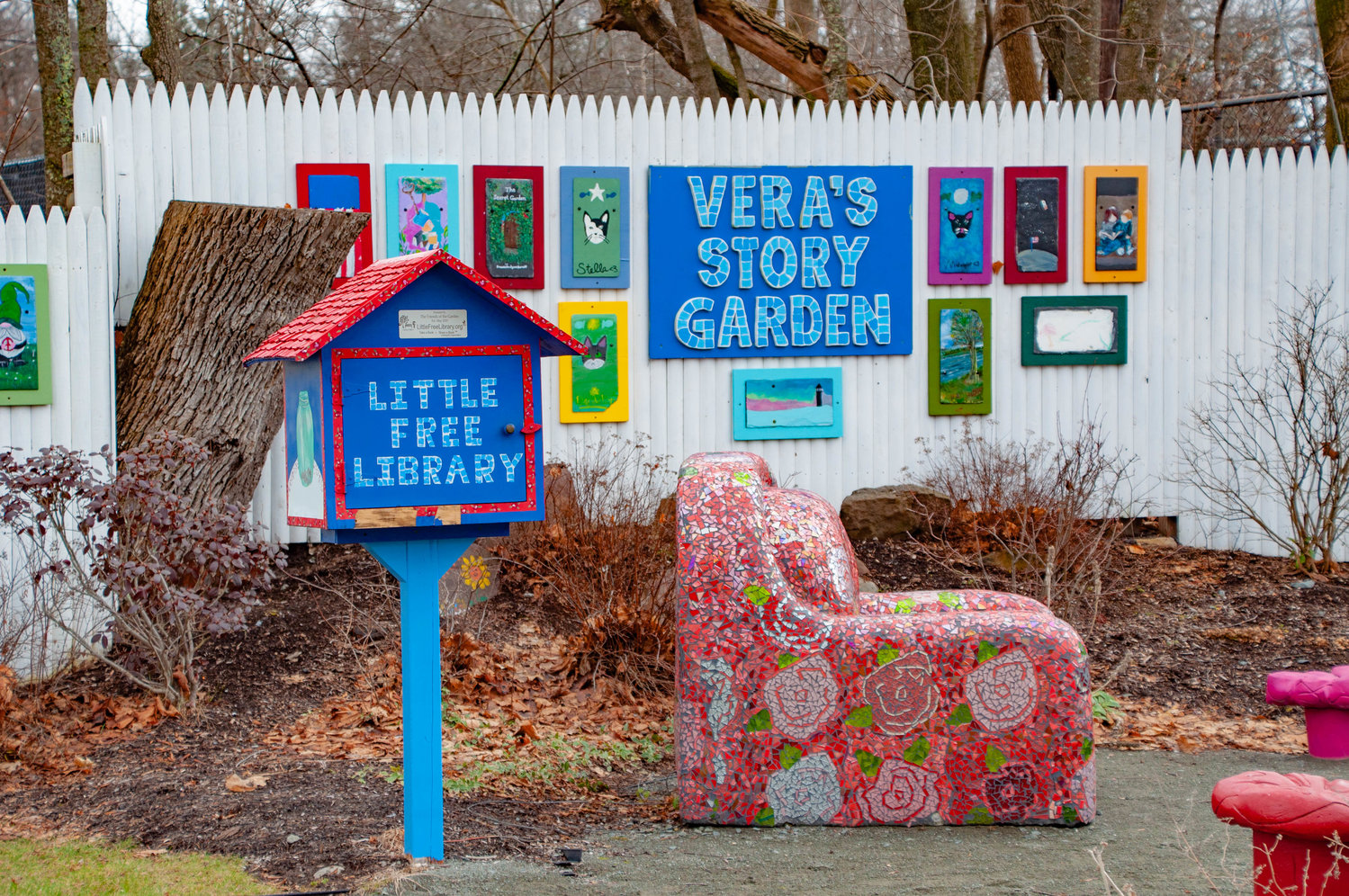 The Story Garden is a literary landmark alongside the Ethelbert B. Crawford Public Library in Monticello, N.Y. It serves as a lasting legacy to Vera B. Williams, her stories and illustrations, and to the inspiration she gave to the children she wrote them for.
